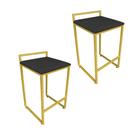 Kit 02 Banquetas Lavínia Suede Base Dourado Preto Kit 02 Banquetas Lavínia Suede Base Dourado Preto