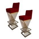 Kit 02 Banquetas Luma Base de Ferro Sued Marsala - D'Classe Decor