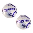 Kit 02 Bola De Futebol Society Topper 90 Oficial Costurada à Mão Cor:Branco+Roxo Kit 02 Bola De Futebol Society Topper 90 Oficial Costurada à Mão Cor:Branco+Roxo