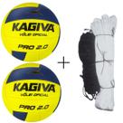 Kit 02 Bola De Vôlei Kagiva 2.0 Pro Costurada+Rede Vôlei Master Rede Seda 5M 1Faixa Sintética Cor:Amarelo+PretoTamanho: