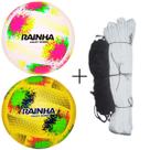 Kit 02 Bola De Vôlei Rainha Sunny+Rede Vôlei Master Rede Seda 5M 1 Faixa Sintética Cor:Amarelo+Branco+PretoTamanho:Únic