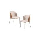 Kit 02 Cadeira Decorativa Sala Jantar Aurora Base Champanhe Linho Bege /material sintético Caramelo - Montanaris Decor