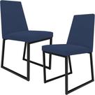 Kit 02 Cadeira Para Sala Jantar Base Aço Industrial Preto Dafne L02 Suede Azul Marinho -LyamDecor