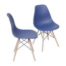 Kit 02 Cadeiras Boxbit Dkr Eames Polipropileno Azul Marinho Base Madeira