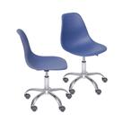 Kit 02 Cadeiras Boxbit Dkr Eames Polipropileno Azul Marinho Base Rodízio