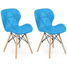 Kit 02 Cadeiras Charles Eames Eiffel Slim Wood Estofada - Azul