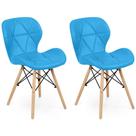 Kit 02 Cadeiras Charles Eames Eiffel Slim Wood Estofada - Azul