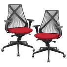 Kit 02 Cadeiras De Escritório Giratória Presidente Unix P03 Tela Cinza Crepe Vermelho - Lyam Decor