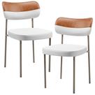 Kit 02 Cadeiras Decorativa Para Sala De Jantar Melina Base Arena L02 Faixa material sintético Camel Facto Branco - Lyam Decor