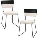 Kit 02 Cadeiras Decorativas Estofada Allana L02 Faixa Facto Preto Linho Cru - Lyam Decor