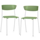 Kit 02 Cadeiras Empilhável Fixa Atom F02 Base Aço Branco Verde - Lyam Decor