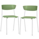 Kit 02 Cadeiras Empilhável Fixa Atom F02 Base Aço Branco Verde - Lyam Decor