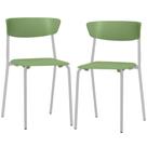 Kit 02 Cadeiras Empilhável Fixa Atom F02 Base Aço Cinza Verde - Lyam Decor