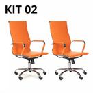 Kit 02 Cadeiras Escritório Giratória Charles Eames Presidente Laranja