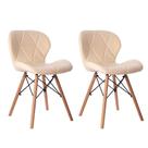 Kit 02 Cadeiras Estofada Jantar Charles Eames Eiffel Slim Wood Confort Creme