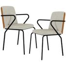 Kit 02 Cadeiras Estofada Para Sala de Jantar com Braço Loft Preto C01 Bouclê Vanilla material sintético Caramelo - Lyam Decor
