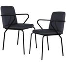Kit 02 Cadeiras Estofada Para Sala de Jantar com Braço Loft Preto C01 Linho Grafite - Lyam Decor Kit 02 Cadeiras Estofada Para Sala de Jantar com Braço Loft Preto C01 Linho Grafite - Lyam Decor