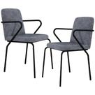 Kit 02 Cadeiras Estofada Para Sala De Jantar Com Braço Loft Preto C01 Linho Prata - Lyam Decor Kit 02 Cadeiras Estofada Para Sala De Jantar Com Braço Loft Preto C01 Linho Prata - Lyam Decor