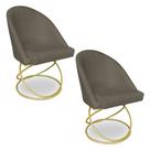 Kit 02 Cadeiras Poltrona de Jantar Bela Suede Marrom Rato Base Metálica Luxo Dourado - Pallazio