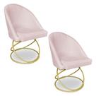Kit 02 Cadeiras Poltrona de Jantar Bela Suede Rosa Bebê Base Metálica Luxo Dourado - Pallazio