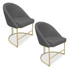 Kit 02 Cadeiras Poltrona de Jantar Bela Veludo Grafite Base Metálica Industrial Dourado - Pallazio