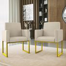 Kit 02 Cadeiras Poltrona Decorativa Sala Quarto Base Dourado