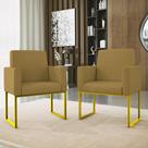 Kit 02 Cadeiras Poltrona Decorativa Sala Quarto Base Dourado