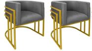 Kit 02 Cadeiras Poltrona Luxo Base De Metal Tripla Dourado Sala de Jantar Cozinha Recepção Veludo Grafite Eli Móveis