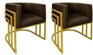 Kit 02 Cadeiras Poltrona Luxo Base De Metal Tripla Dourado Sala de Jantar Cozinha Recepção Veludo Marrom Eli Móveis