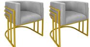 Kit 02 Cadeiras Poltrona Luxo Base De Metal Tripla Dourado Sala de Jantar Cozinha Recepção Veludo Prata Eli Móveis