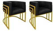 Kit 02 Cadeiras Poltrona Luxo Base De Metal Tripla Dourado Sala de Jantar Cozinha Recepção Veludo Preto Eli Móveis