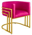 Kit 02 Cadeiras Poltrona Luxo Base De Metal Tripla Dourado Sala de Jantar Recepção Veludo Pink Do Lar Móveis e Decoração