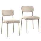 Kit 02 Cadeiras Sala de Jantar Lavínia Estofada Base Champagne Bouclê Bege - Desk Design