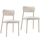 Kit 02 Cadeiras Sala de Jantar Lavínia Estofada Base Champagne Linho Bege - Desk Design