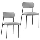 Kit 02 Cadeiras Sala de Jantar Lavínia Estofada Base Preto Linho Cinza - Desk Design