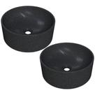 Kit 02 Cubas De Apoio Redonda Para Banheiro Lavabo C01 Bl34w Preto Granit Matte - Lyam