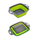 Kit 02 Escorredores De Silicone Dobrável Quadrado Retrátil Macarrão Legumes Verduras Frutas Massas