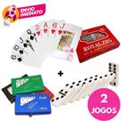 Kit 02 Jg. Baralho Duplo 108 Cartas 100% Plástico E Dominó De Osso 9mm Grande Profissional 28 Peças