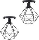 Kit 02 Lustre De Teto Industrial Luminária Plafon Retrô Aramado Diamante Sobrepor Preto