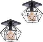 Kit 02 Lustre Luminária Plafon Quadrado Diamante Aramado Preto Luxo Moderno Pendente Retrô