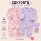 Kit 02 Macacões Bebê menina Liso e estampado Algodão com proteção de zíper