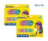 Kit 02 Massinha de Modelar Plastilina 180g 12 Cores Acrilex Massa Material Escolar Infantil