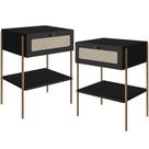Kit 02 Mesas de Cabeceira 01 Gaveta com Telinha Industrial Indy A03 Nero Dourado - Lyam Decor