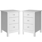 Kit 02 Mesas De Cabeceira 3 Gavetas 36 Cm Dm113 Branco Dtall Branco