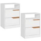 Kit 02 Mesas de Cabeceira Moderna 2 Gavetas 1 Nicho Lody A04 Flex Branco Freijó - Lyam Decor