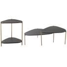 Kit 02 Mesas de Centro e 01 Mesa Lateral Pés Metálicos Adek A03 Nero Dourado - Lyam Decor