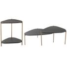 Kit 02 Mesas de Centro e 01 Mesa Lateral Pés Metálicos Adek A03 Nero Dourado - Lyam Decor