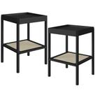 Kit 02 Mesas Lateral Para Sala De Estar Pés Madeira Moss A03 Nero Preto