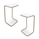 Kit 02 Mesas Lateral Tampo Multiuso Para Sofá Base Bronze J01 - D'Rossi