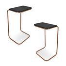 Kit 02 Mesas Lateral Tampo Preto Multiuso para Sofá Base Bronze J01 - D'Rossi